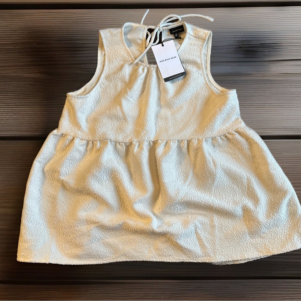 NWT Who What Wear Babydoll Top Women's M Cream White Sleeveless Flounce Top Boho - Picture 2 of 6